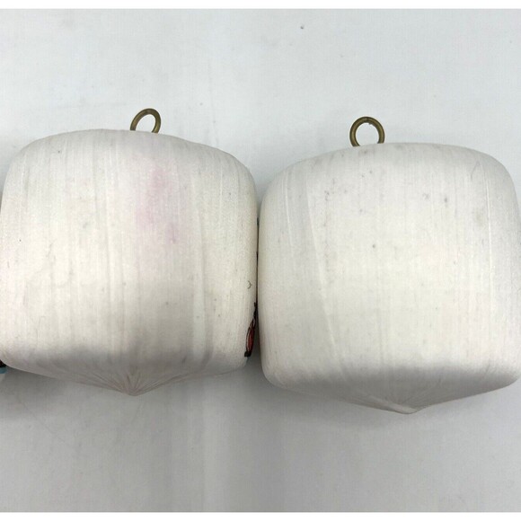 Pyramid Satin Sheen Christmas Ornaments Elf Print White Set of 4 2" Vintage - Picture 5 of 11